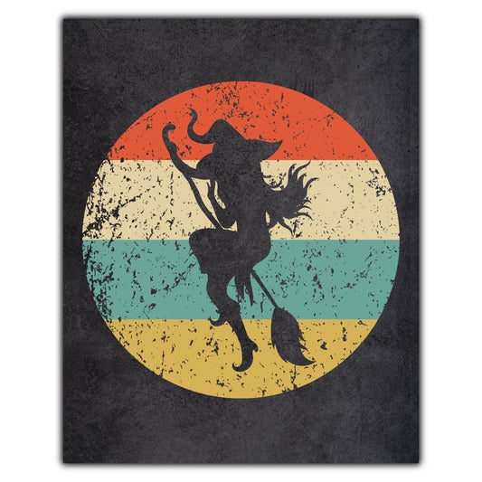 Flying Witch Halloween Icon Retro 8"x10" Wall Art Print