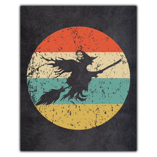 Flying Witch Halloween Icon Retro 8"x10" Wall Art Print