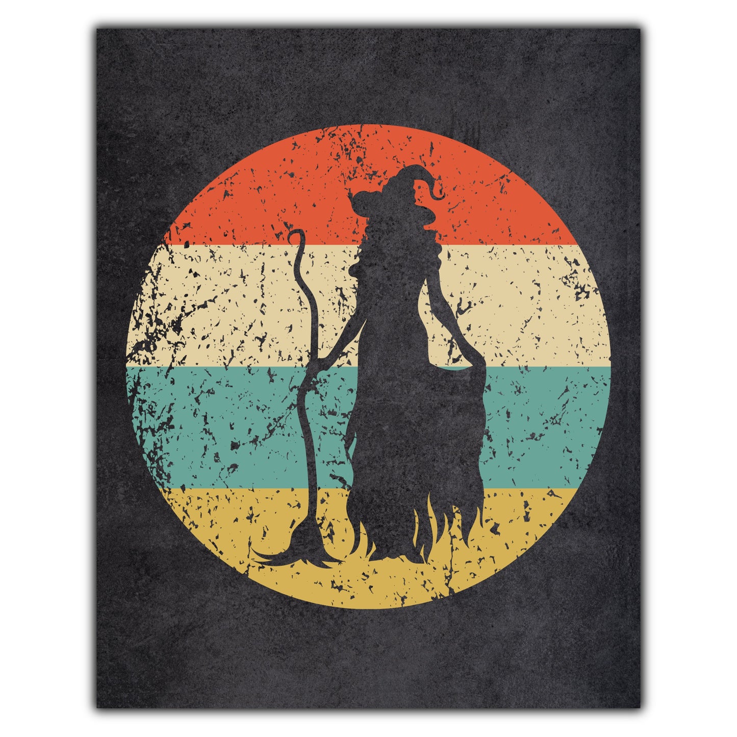 Witch with Broomstick Halloween Icon Retro 8"x10" Wall Art Print