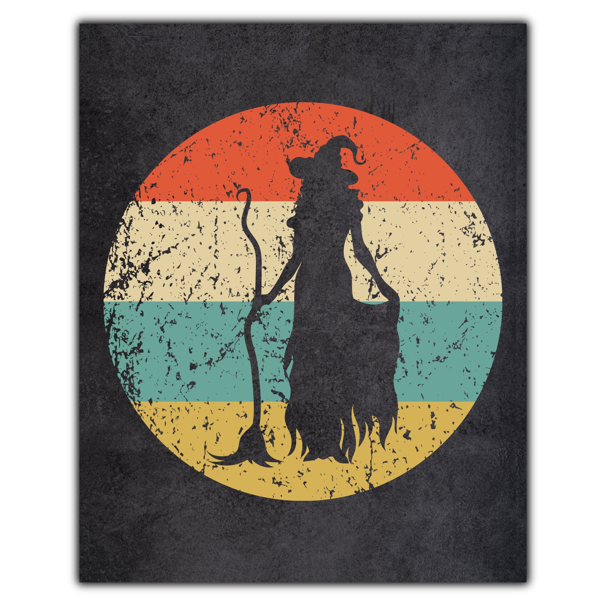 Witch with Broomstick Halloween Icon Retro 8"x10" Wall Art Print