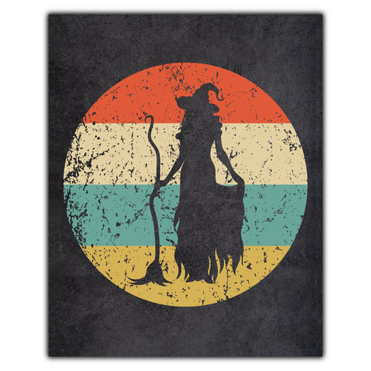 Witch with Broomstick Halloween Icon Retro 8"x10" Wall Art Print