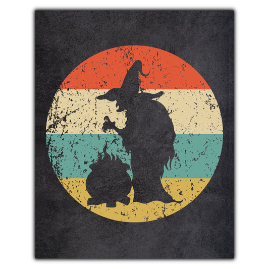 Witch with Cauldron Halloween Icon Retro 8"x10" Wall Art Print