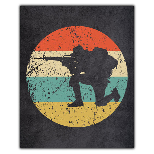 Crouching Soldier Military Icon Retro 8"x10" Wall Art Print
