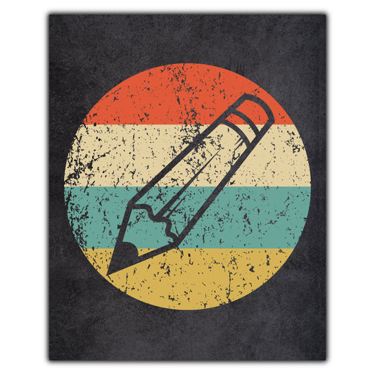 Pencil School Teacher Icon Retro 8"x10" Wall Art Print