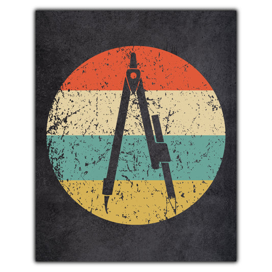 Pencil Compass Architect Engineer Icon Retro 8"x10" Wall Art Print