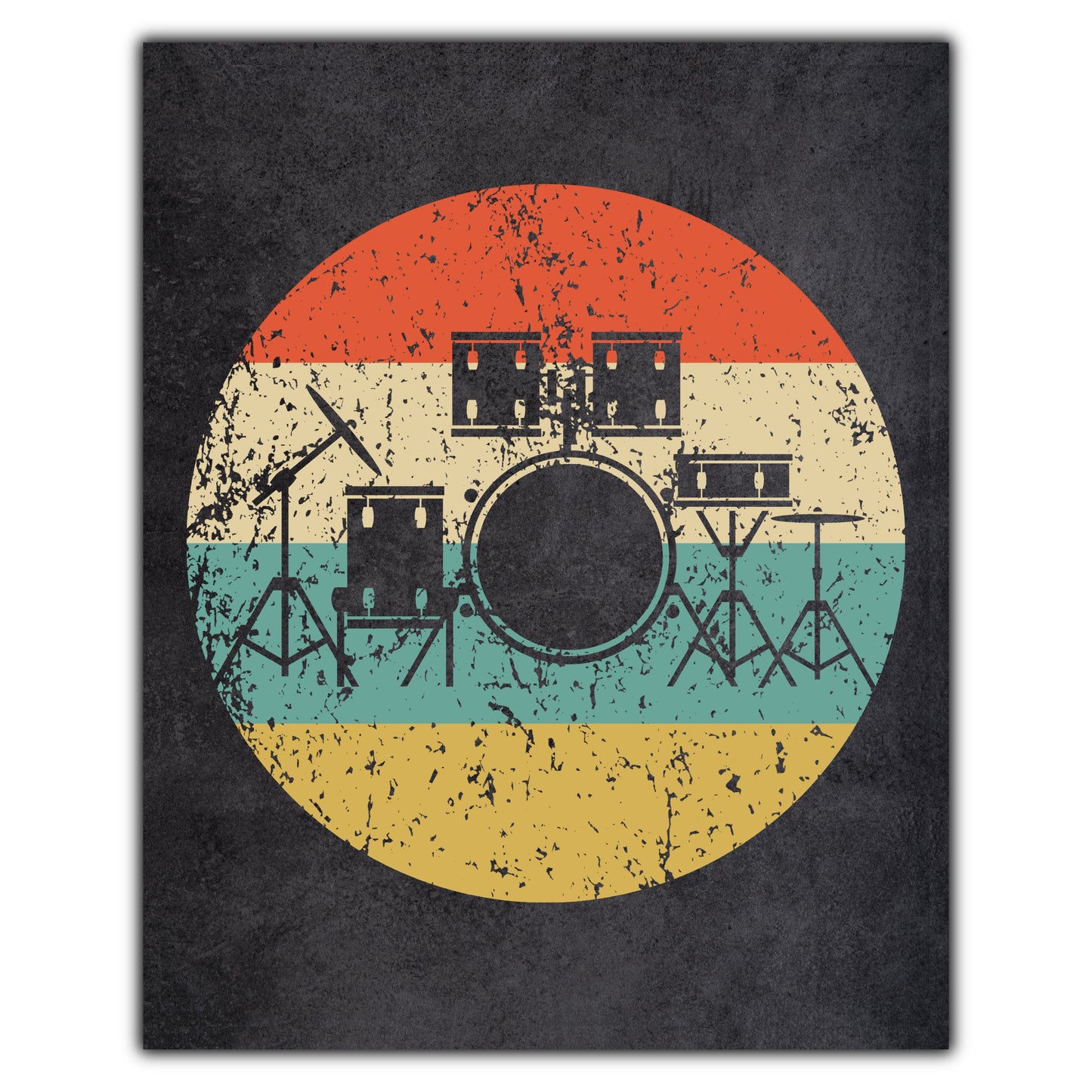 Drum Set Musical Instrument Music Icon Retro 8"x10" Wall Art Print