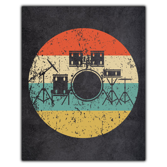 Drum Set Musical Instrument Music Icon Retro 8"x10" Wall Art Print