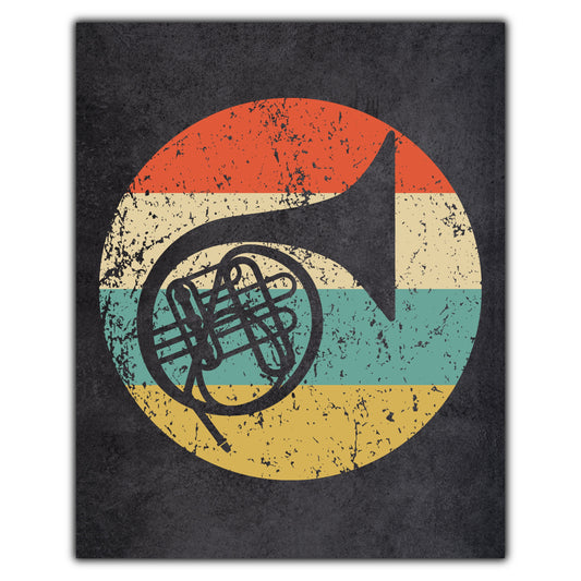 French Horn Musical Instrument Music Icon Retro 8"x10" Wall Art Print