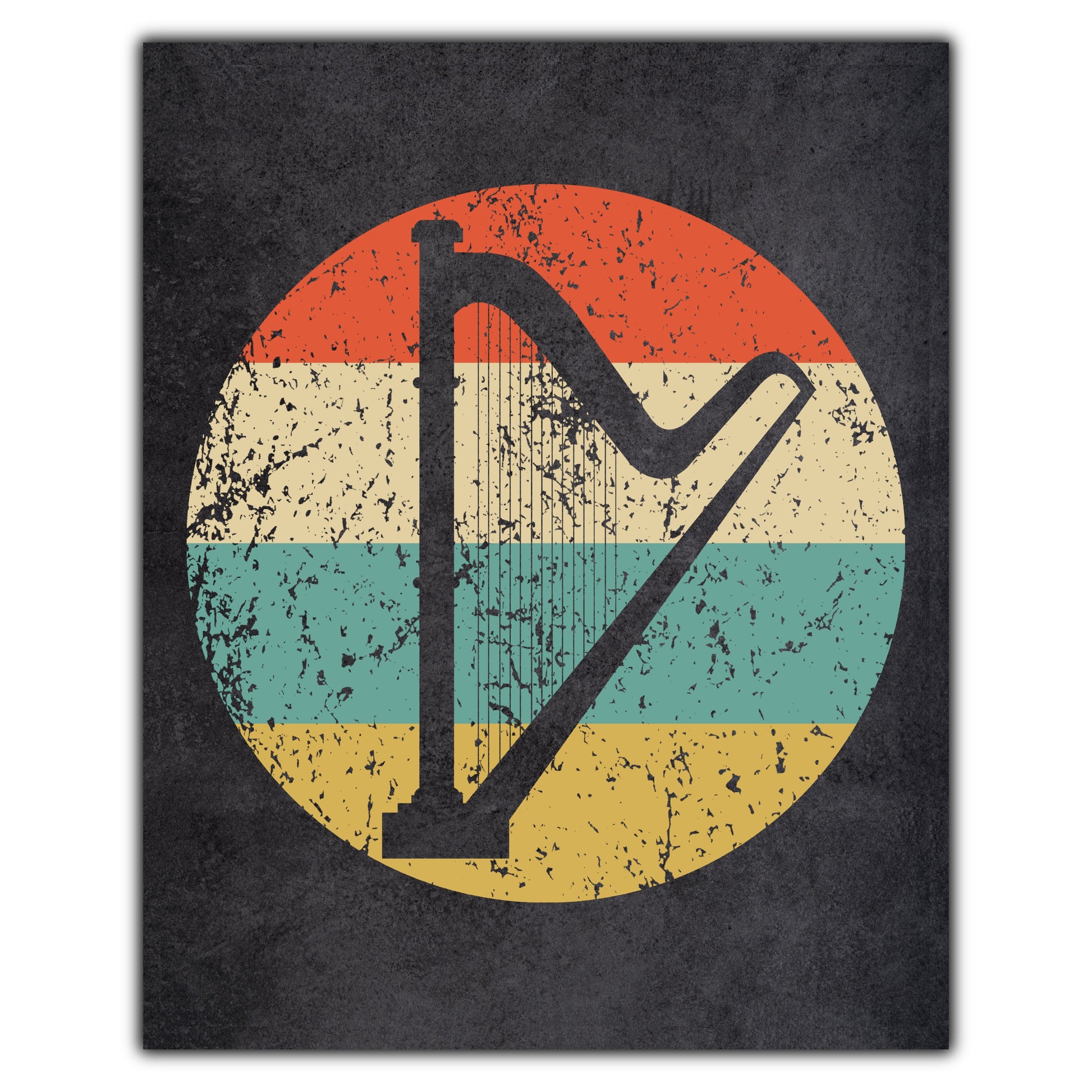 Harp Musical Instrument Music Icon Retro 8"x10" Wall Art Print