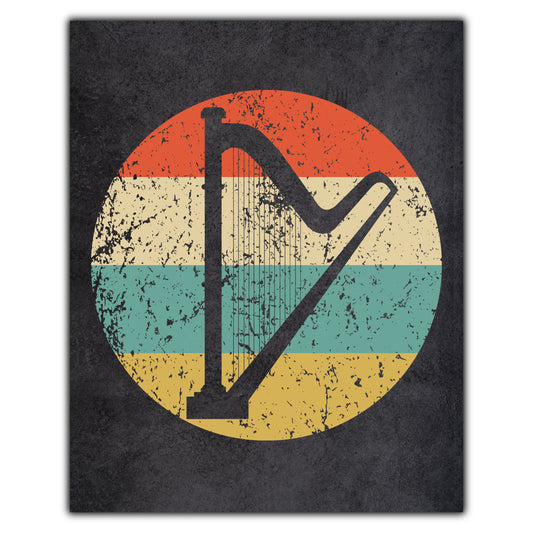 Harp Musical Instrument Music Icon Retro 8"x10" Wall Art Print