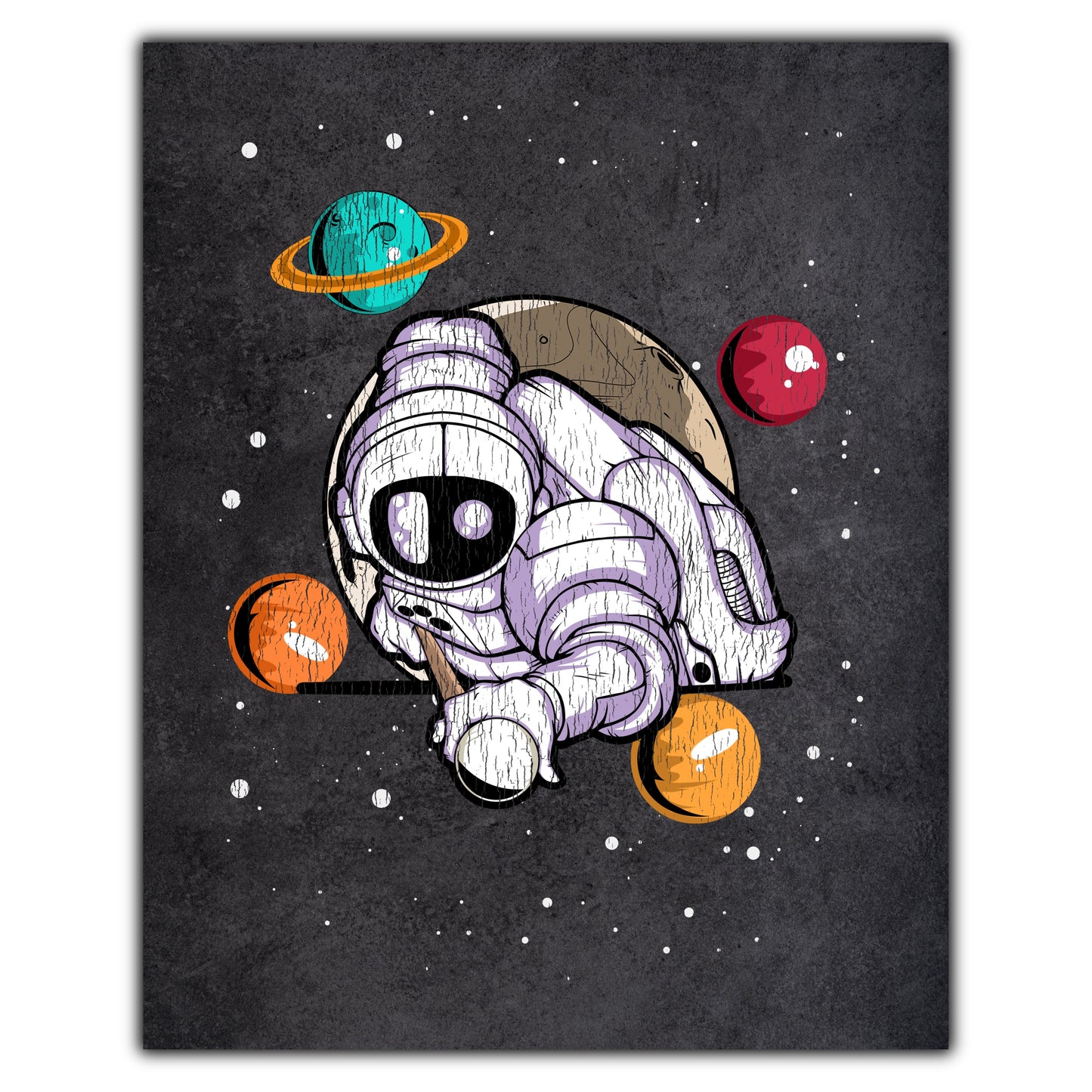 Billiards Astronaut Outer Space Spaceman Distressed 8"x10" Wall Art Print