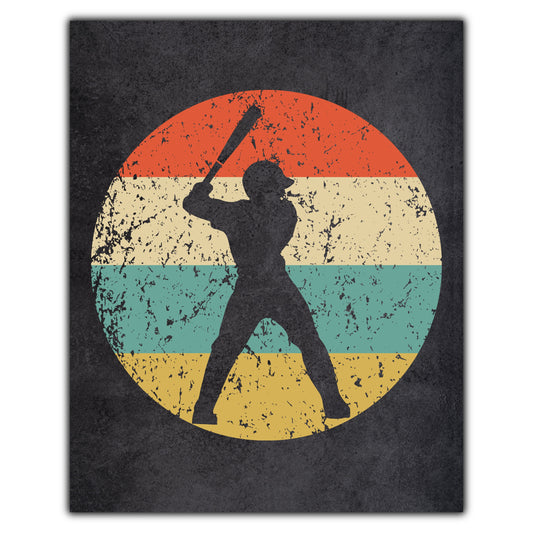 Baseball Player Baseball Batter Sports Icon Retro 8"x10" Wall Art Print