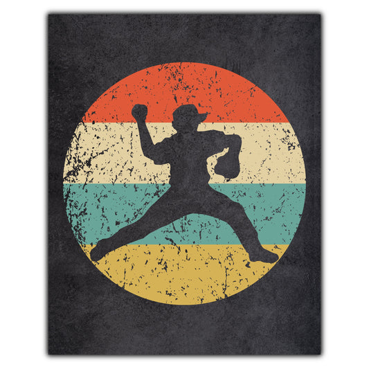 Baseball Player Pitcher Sports Icon Retro 8"x10" Wall Art Print