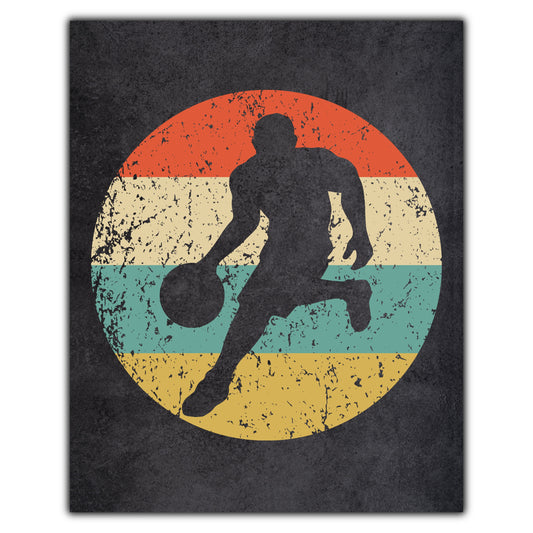 Basketball Player Dribbling Sports Icon Retro 8"x10" Wall Art Print
