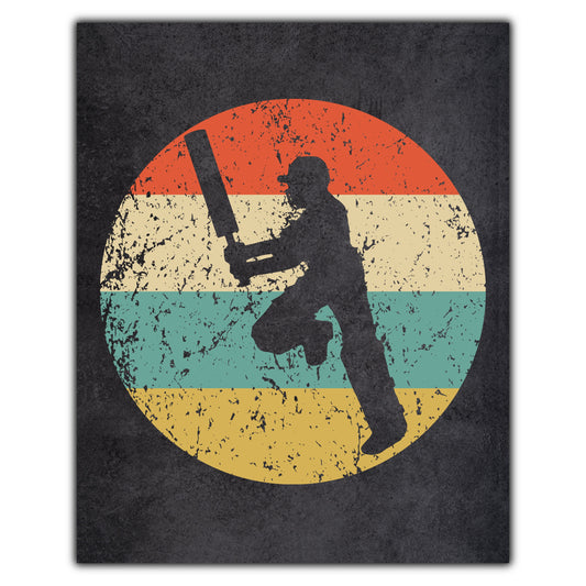 Cricket Player Sports Icon Retro 8"x10" Wall Art Print