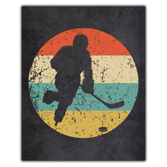 Hockey Player Sports Icon Retro 8"x10" Wall Art Print
