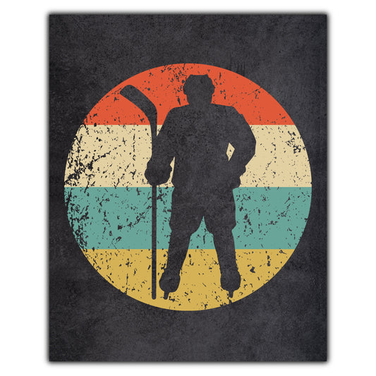Hockey Player Sports Icon Retro 8"x10" Wall Art Print