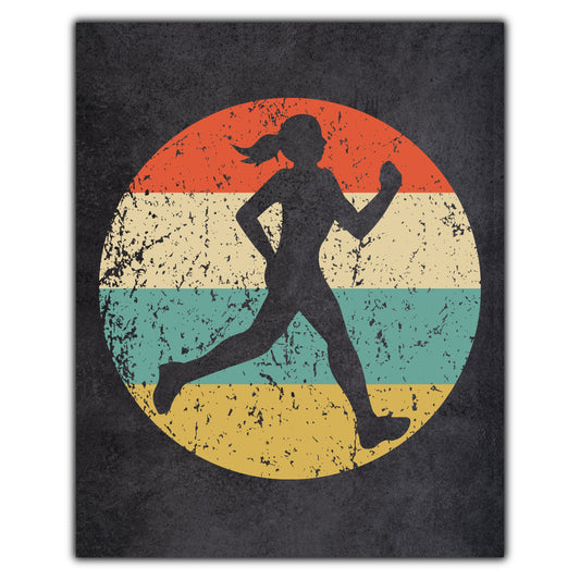 Female Runner Cross Country Marathon Sports Icon Retro 8"x10" Wall Art Print