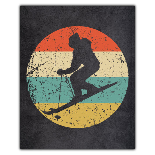 Downhill Skier Skiing Sports Icon Retro 8"x10" Wall Art Print