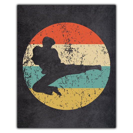 Karate Jump Kick Taekwondo Sports Icon Retro 8"x10" Wall Art Print