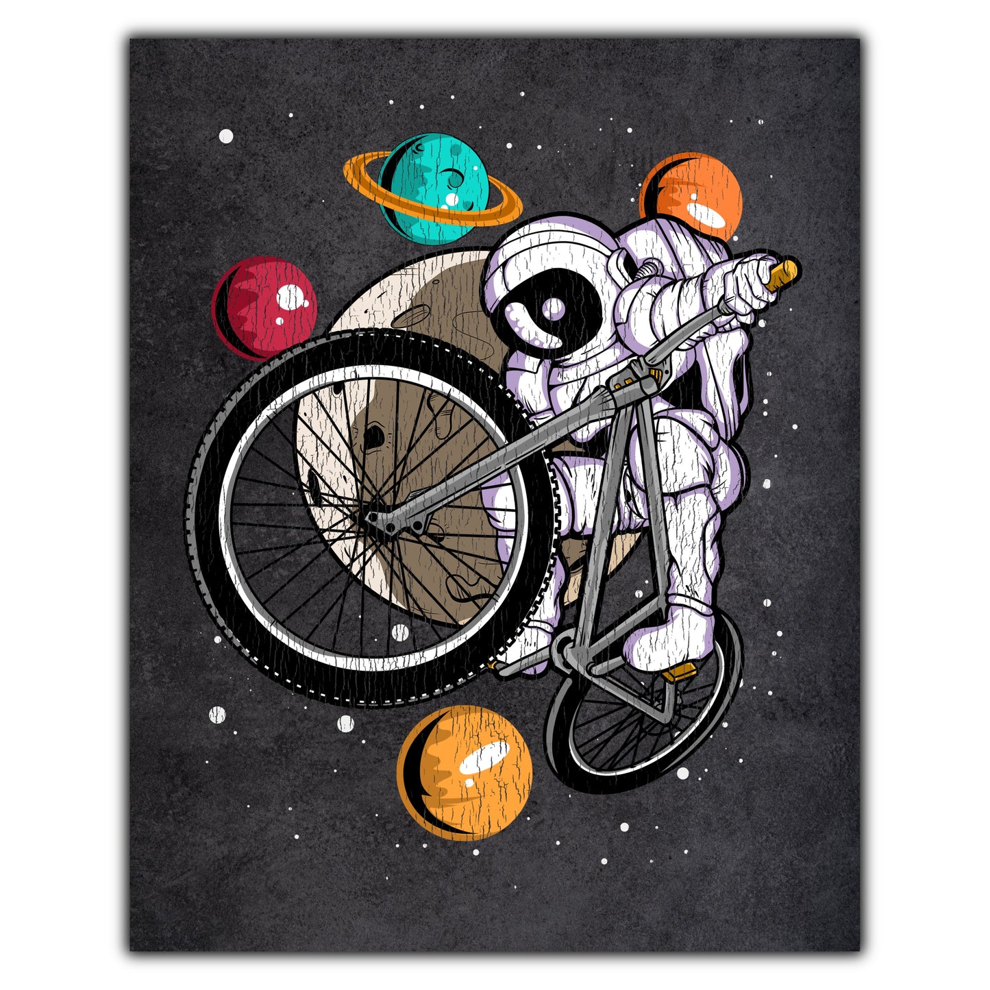 BMX Astronaut Outer Space Spaceman Bike Distressed 8"x10" Wall Art Print