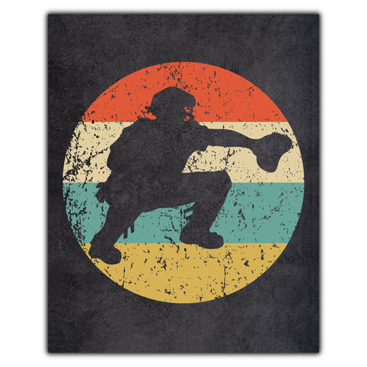 Baseball Catcher Sports Icon Retro 8"x10" Wall Art Print