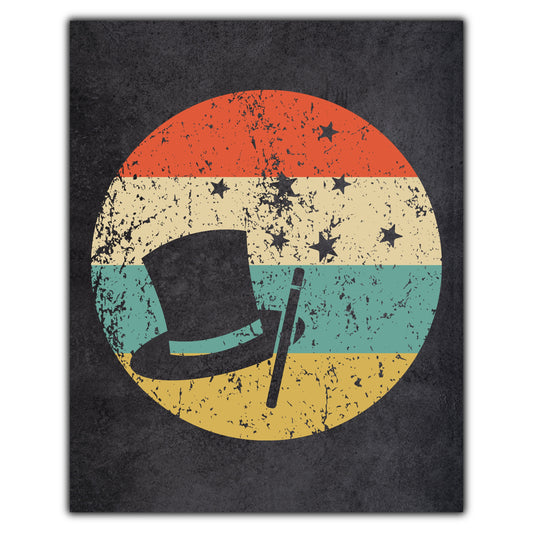 Top Hat Magic Wand Magician Icon Retro 8"x10" Wall Art Print