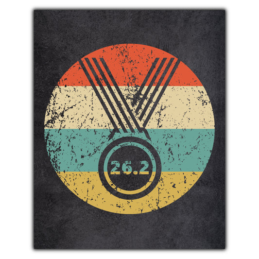 26.2 Miles Marathon Finisher Medal Icon Retro 8"x10" Wall Art Print