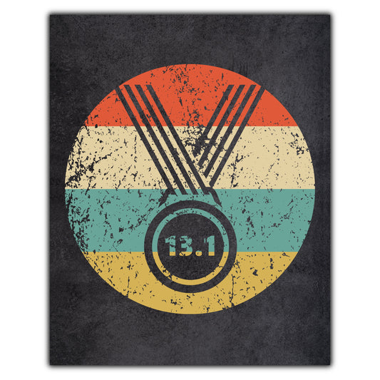 13.1 Miles Half Marathon Finisher Medal Icon Retro 8"x10" Wall Art Print