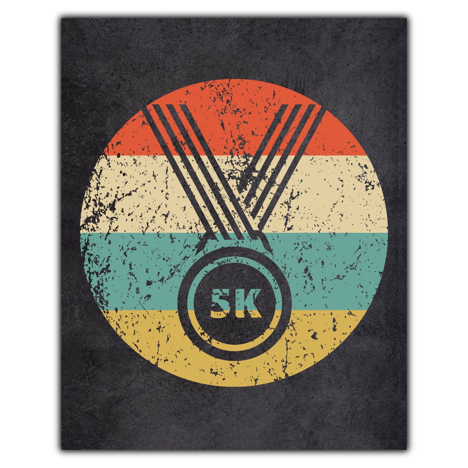 5K Race Finisher Medal Icon Retro 8"x10" Wall Art Print