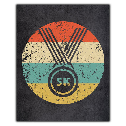 5K Race Finisher Medal Icon Retro 8"x10" Wall Art Print
