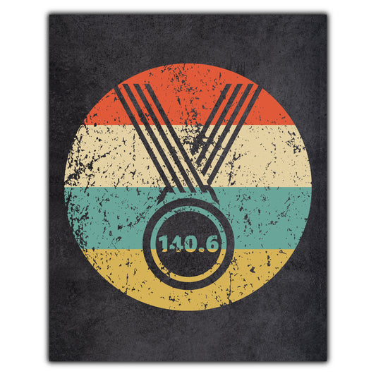 140.6 Triathlon Finisher Medal Icon Retro 8"x10" Wall Art Print