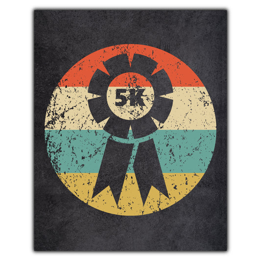 5K Race Finisher Ribbon Icon Retro 8"x10" Wall Art Print