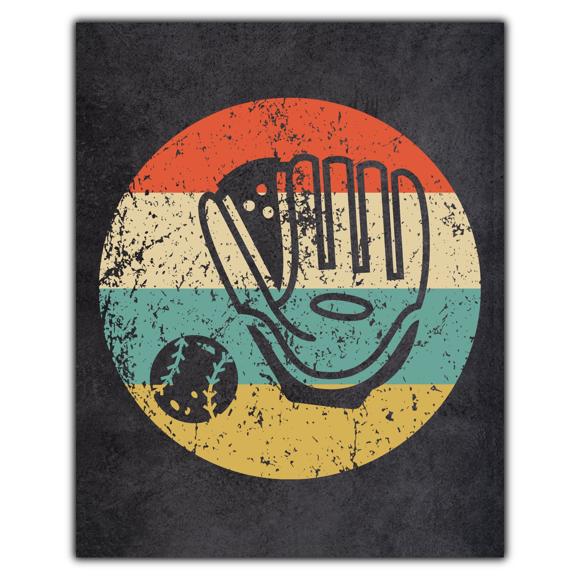 Glove Mitt and Ball Baseball Icon Retro 8"x10" Wall Art Print