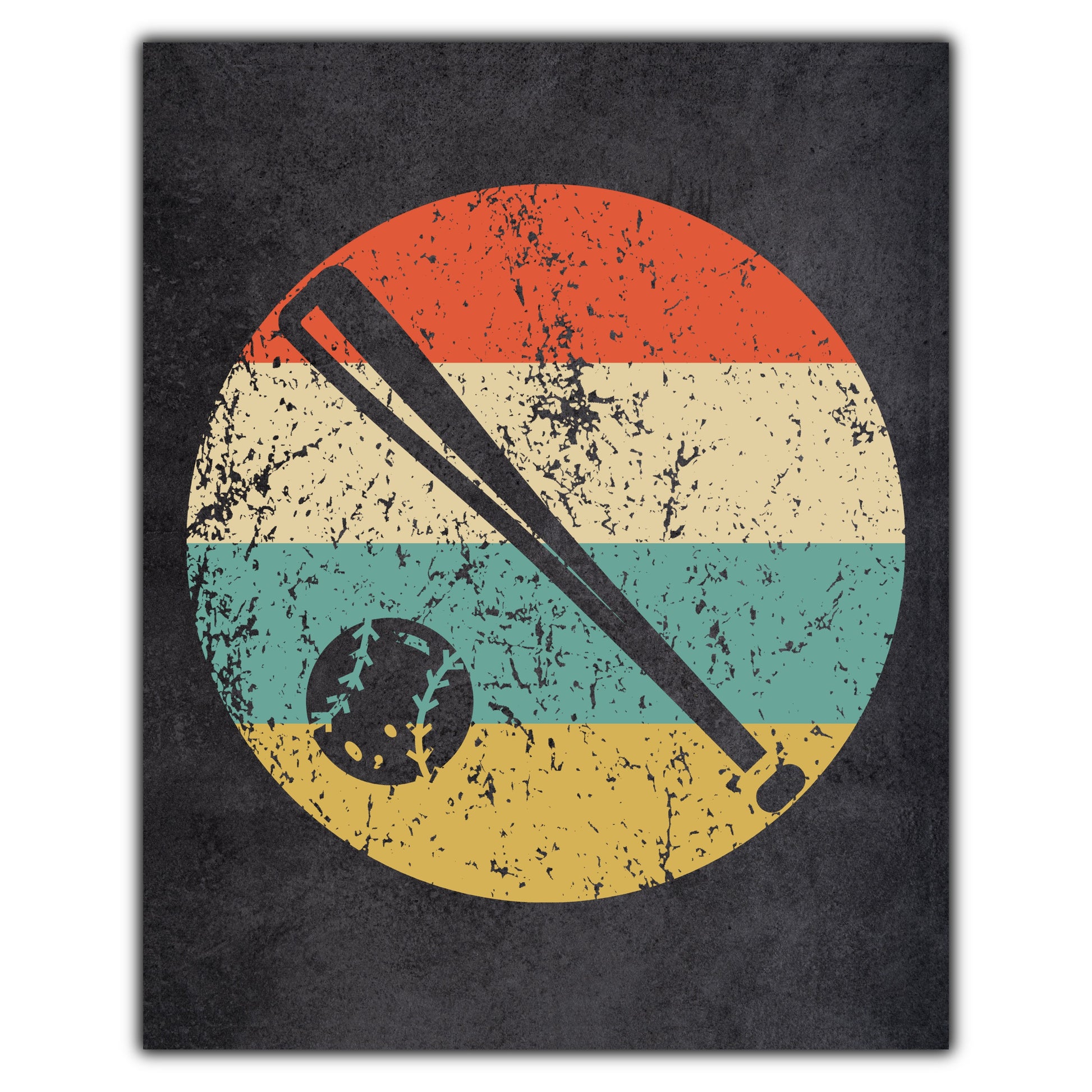 Bat and Ball Baseball Sports Icon Retro 8"x10" Wall Art Print