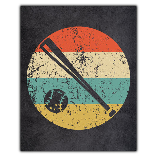 Bat and Ball Baseball Sports Icon Retro 8"x10" Wall Art Print