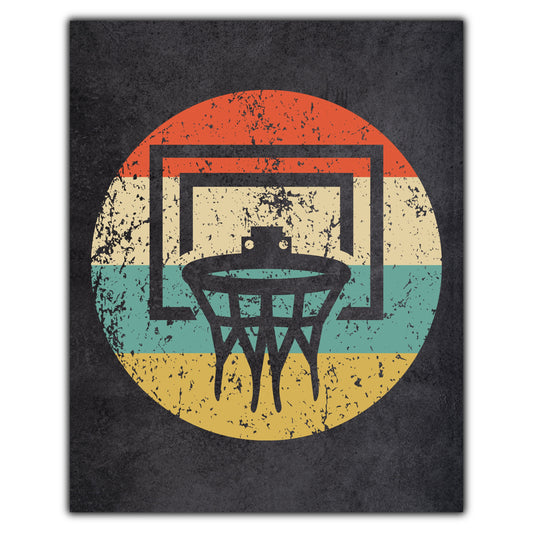 Basketball Hoop Net Sports Icon Retro 8"x10" Wall Art Print