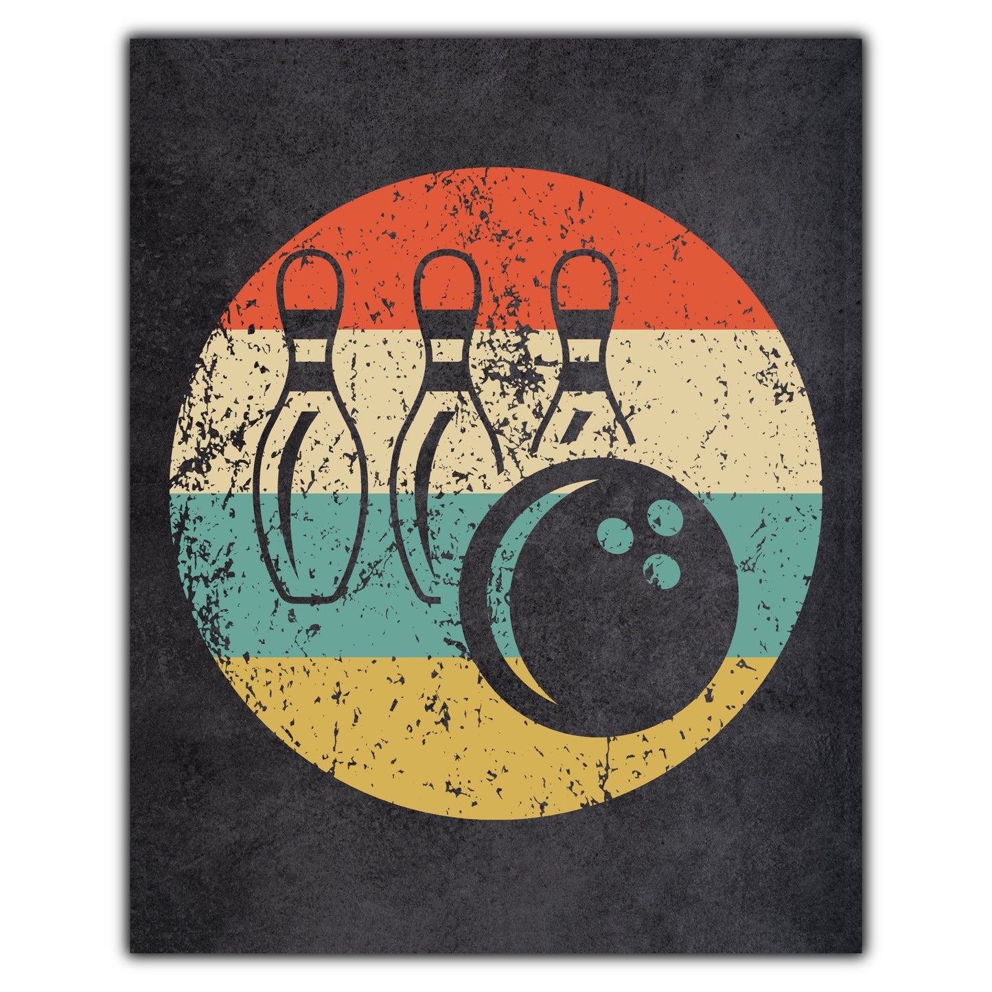 Bowling Ball and Pins Icon Retro 8"x10" Wall Art Print