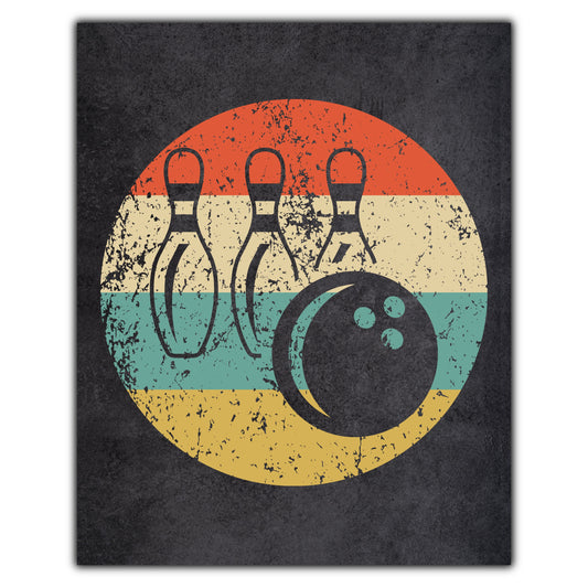 Bowling Ball and Pins Icon Retro 8"x10" Wall Art Print