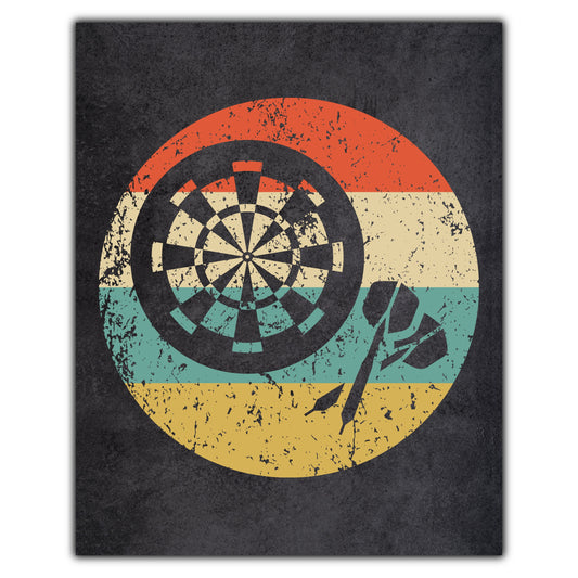 Darts and Dartboard Icon Retro 8"x10" Wall Art Print
