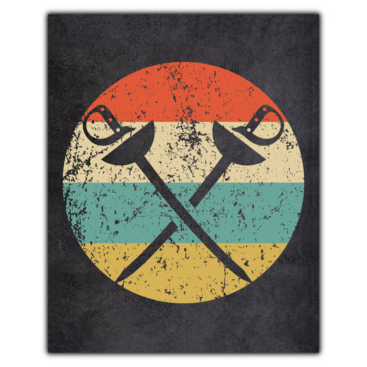 Fencing Sabre Swords Icon Retro 8"x10" Wall Art Print