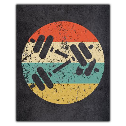 Dumbbell Weights Weightlifting Icon Retro 8"x10" Wall Art Print