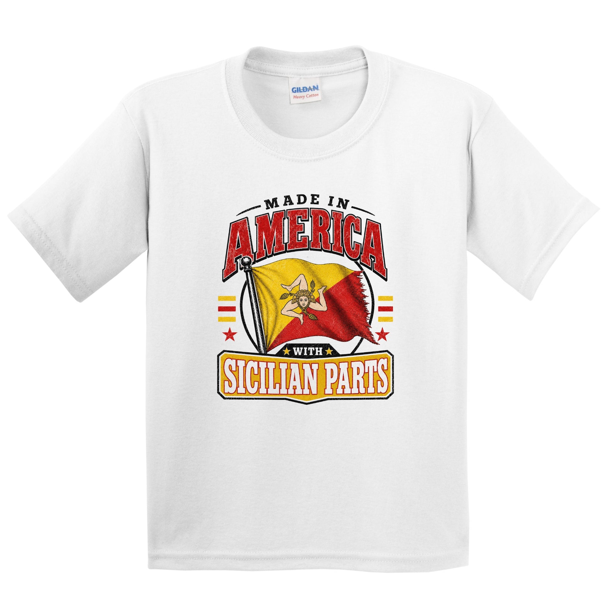 Made In America With Sicilian Parts Sicily Flag Youth T-Shirt