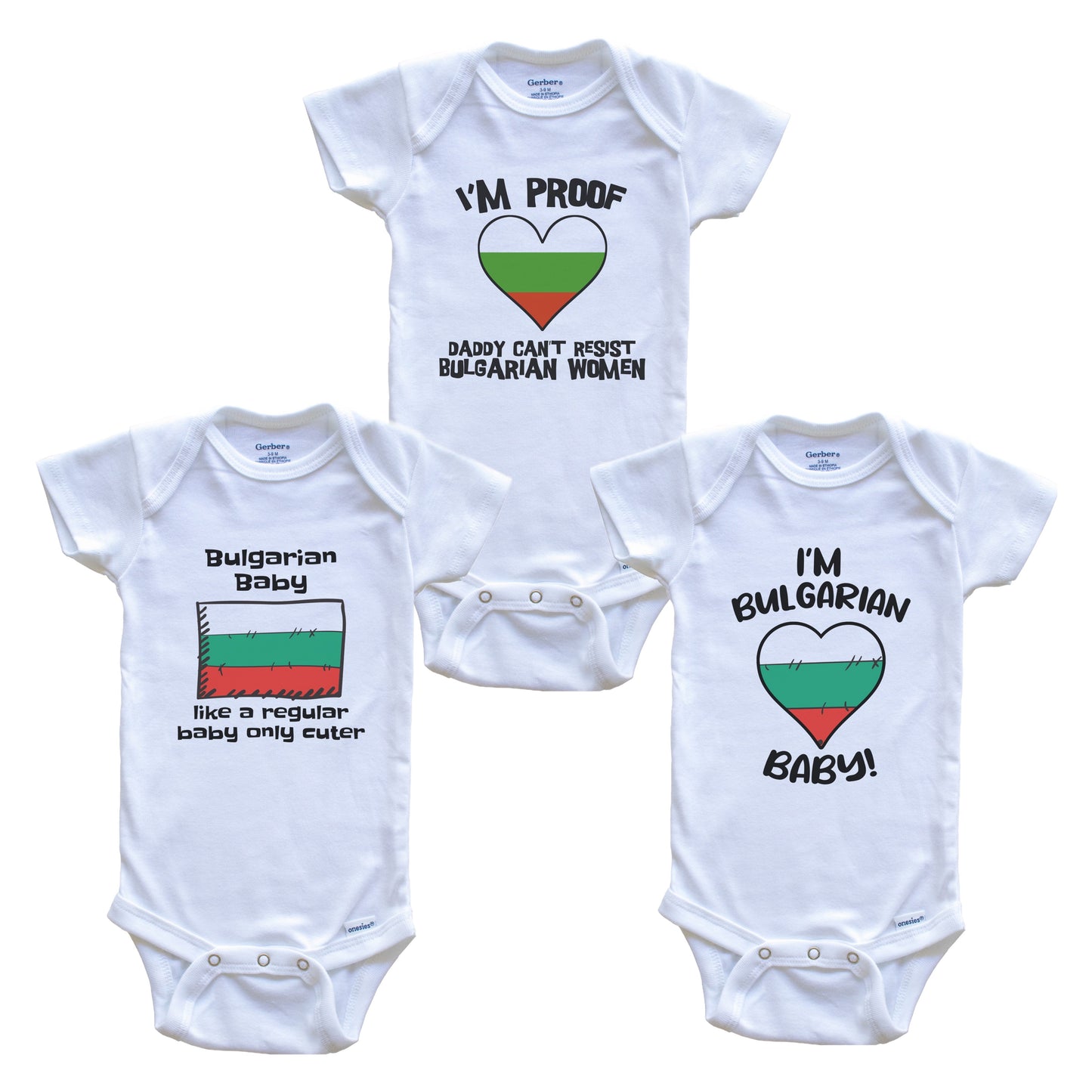 Mom is Bulgarian Baby Bodysuits Funny Bulgaria Flag 3 Piece Gift Set