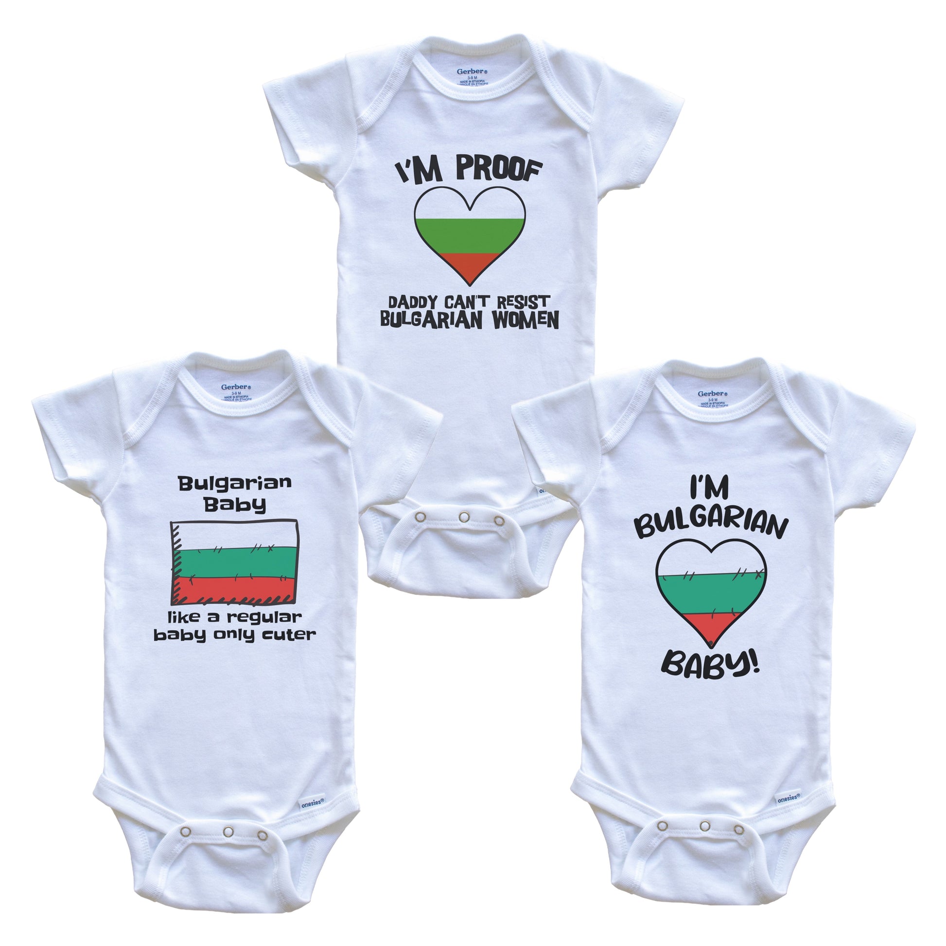 Mom is Bulgarian Baby Bodysuits Funny Bulgaria Flag 3 Piece Gift Set