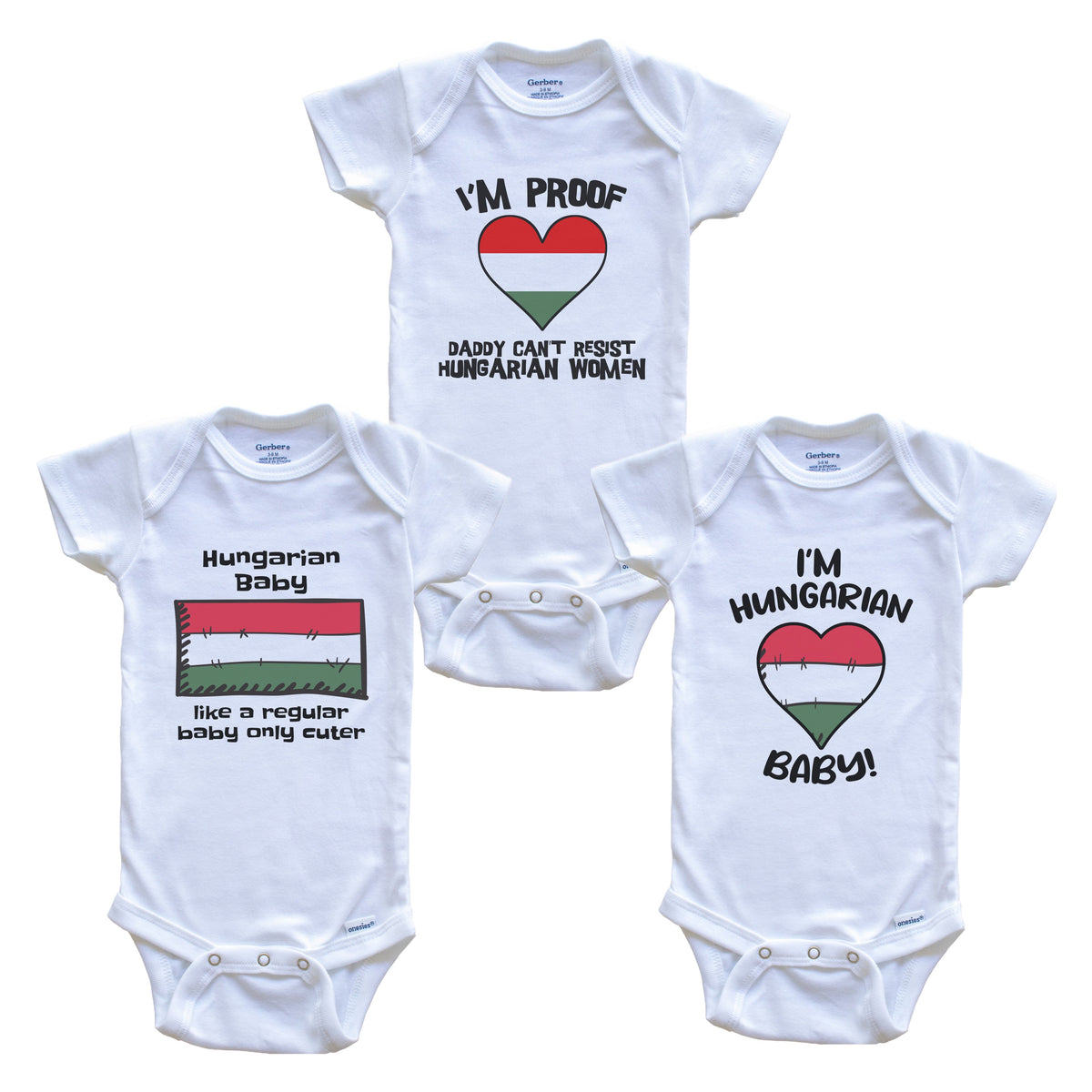 Mom is Hungarian Baby Bodysuits Funny Hungary Flag 3 Piece Gift Set