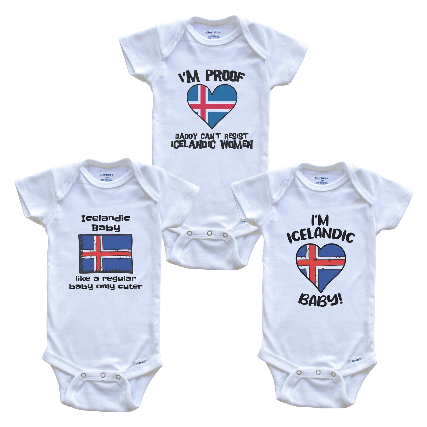 Mom is Icelandic Baby Bodysuits Funny Iceland Flag 3 Piece Gift Set
