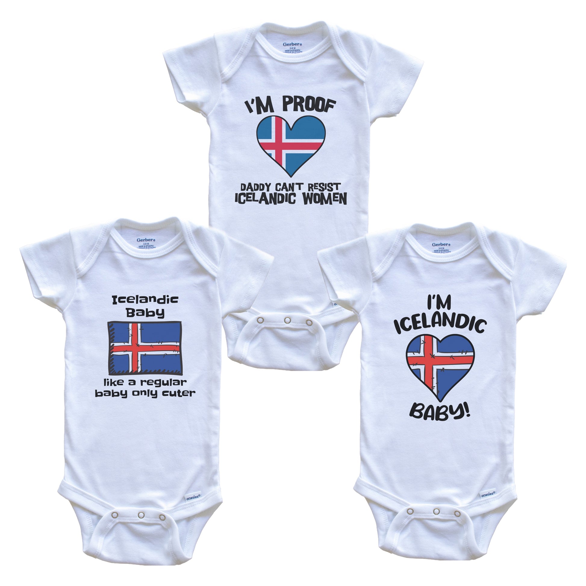 Mom is Icelandic Baby Bodysuits Funny Iceland Flag 3 Piece Gift Set
