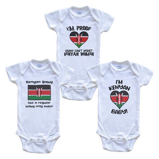 Mom is Kenyan Baby Bodysuits Funny Kenya Flag 3 Piece Gift Set