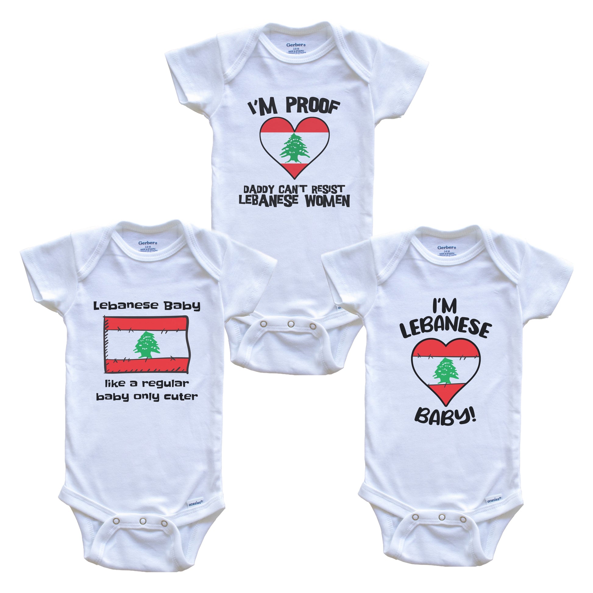 Mom is Lebanese Baby Bodysuits Funny Lebanon Flag 3 Piece Gift Set